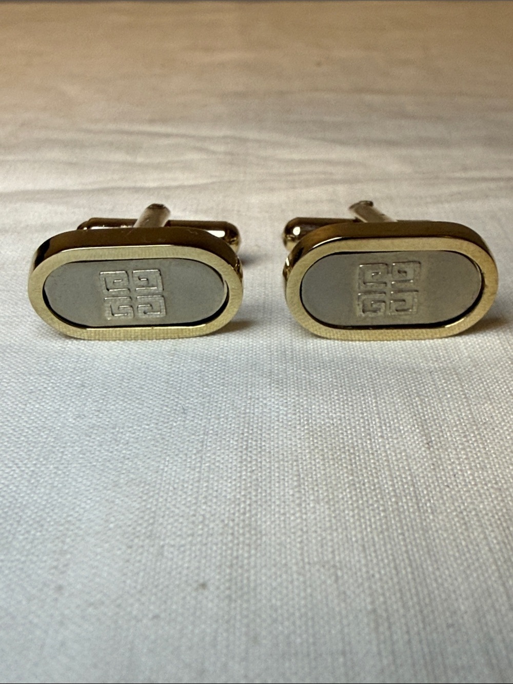 Givenchy 4G Logo Gold Tone Oval Vintage Cufflinks 1" Designer Formal